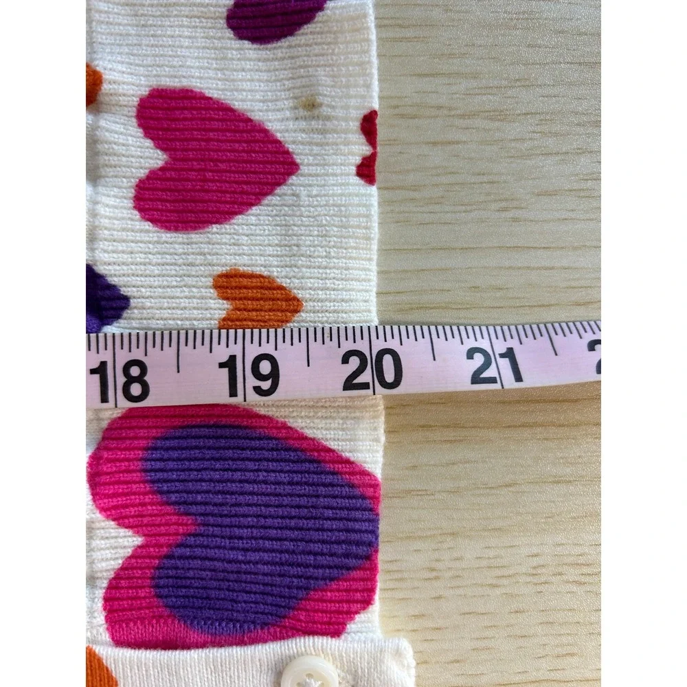 Hanna Andersson Cardigan Girl 150 White Heart Print Cotton Knit Sweater Lovecore